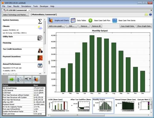 Screenshot of the System Advisor Model's application user-interface.